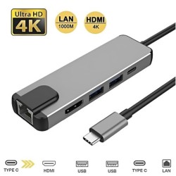 Type-C to 5-in-1 Hub – USB-C Adapter for Laptop, Tablet & Phone