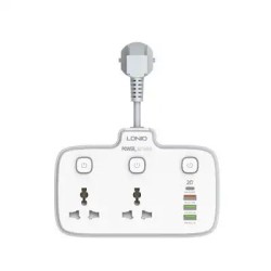 LDNIO SC2413 2-Outlet Universal Extension 20W PD + QC 3.0 USB Fast Charger, 2500W AC Load, 4 USB Ports