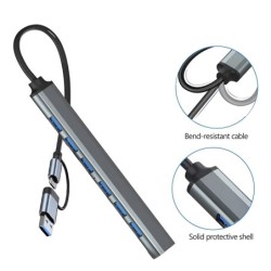 2-in-1 7 Port USB Hub | USB 3.0, USB 2.0 & USB-C Adapter